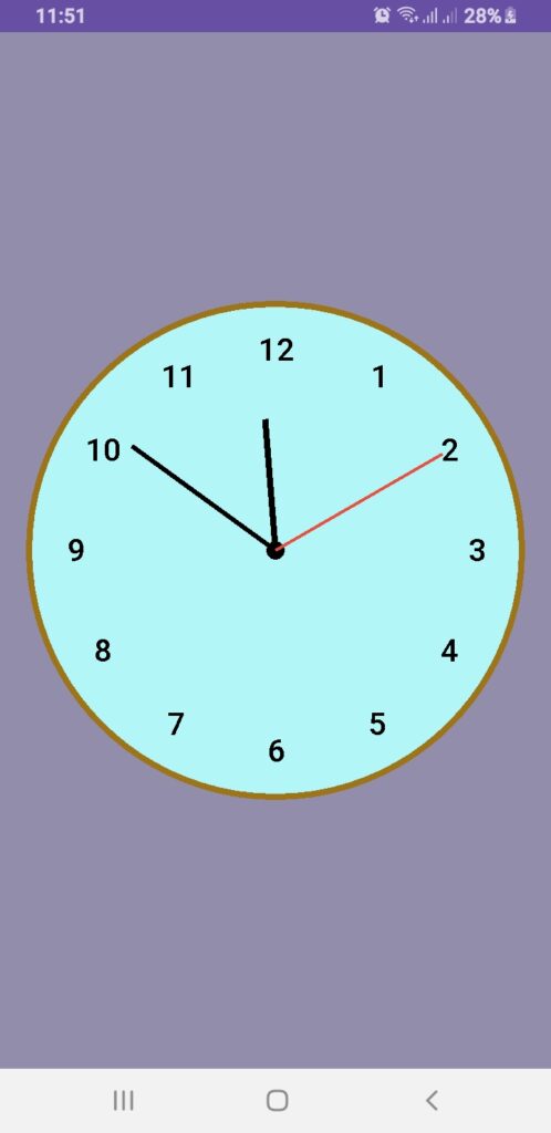 Custom analog clock in Android created using Canvas, Java, and Kotlin