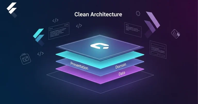 Flutter Clean Architecture showing Domain, Data, and Presentation layers for scalable apps