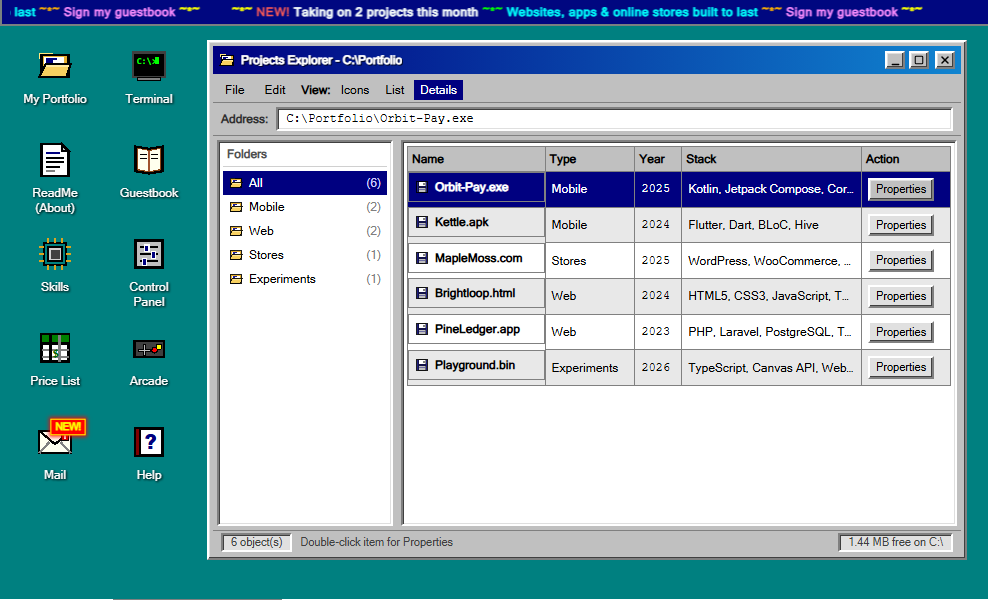 Retro Desktop OS Portfolio Template